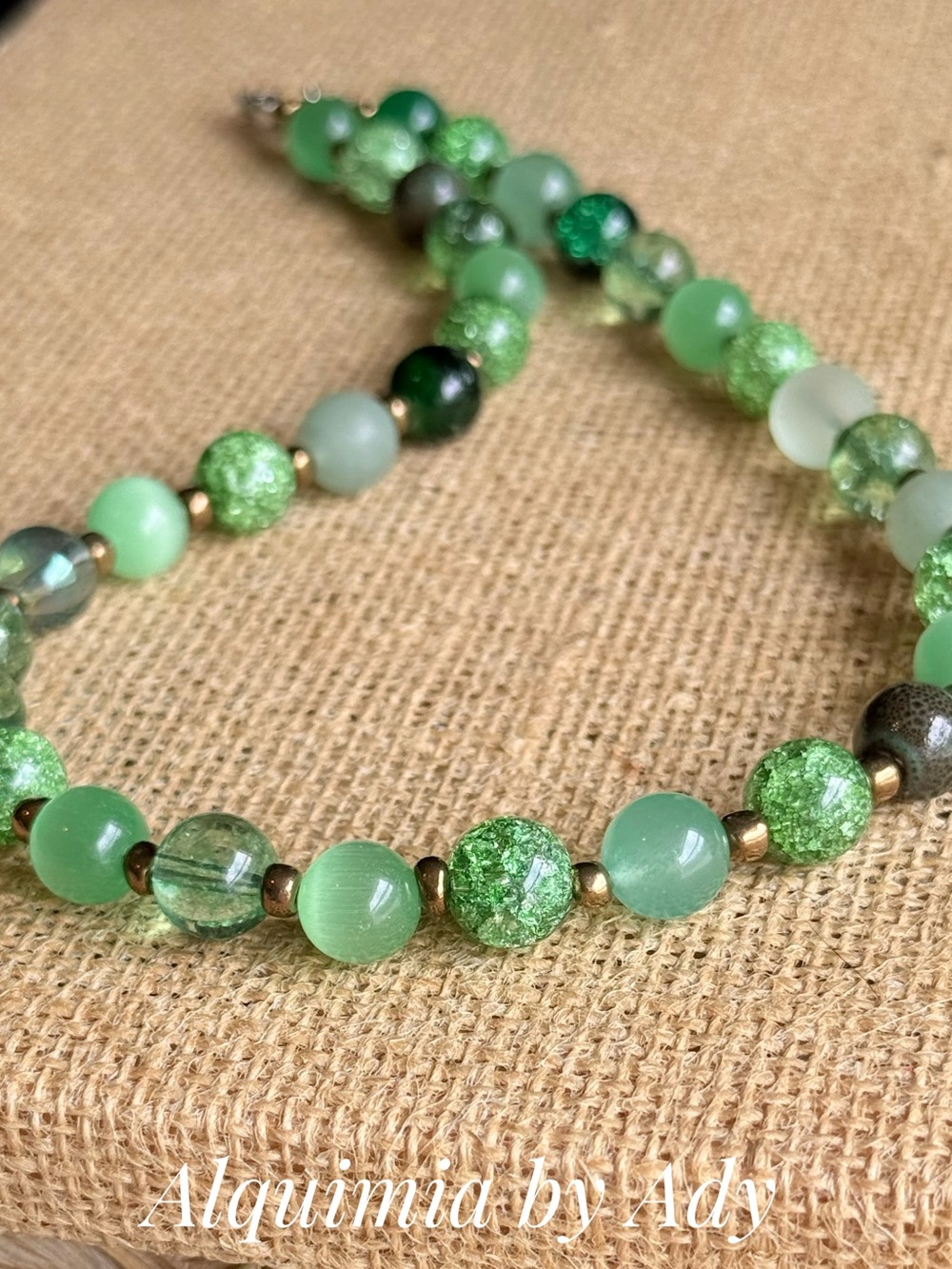 Green gemstones Mixed Bead Women's short Necklace